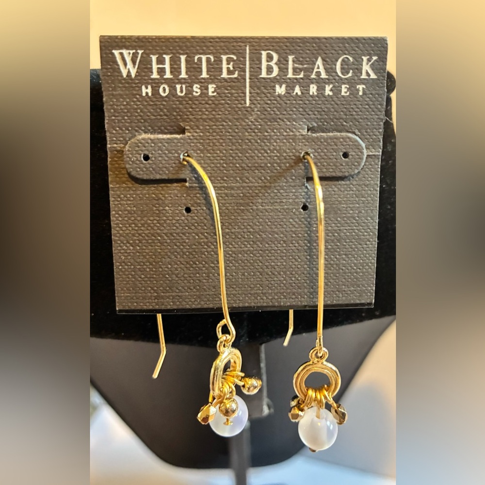 White House Black Market Gold and White Minimalist Earrings NWT